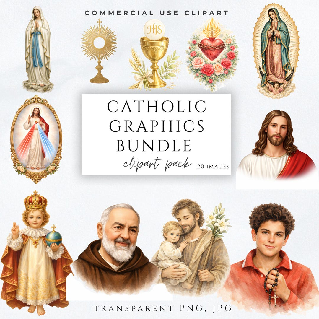 Catholic Clipart Bundle PNG | Jesus Mary Saints Sacred Heart Eucharist ...
