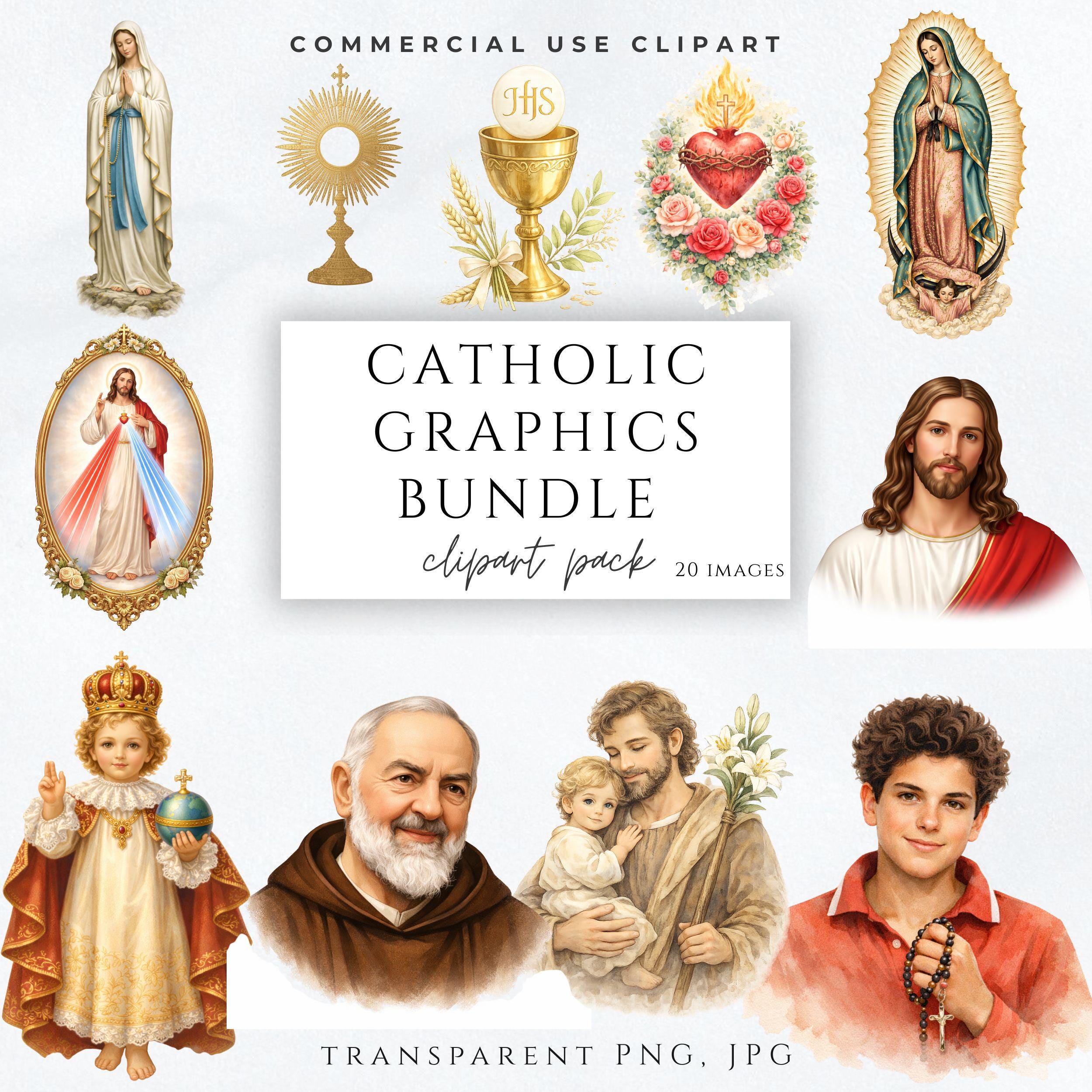 Catholic Clipart Bundle PNG | Jesus Mary Saints Sacred Heart Eucharist ...