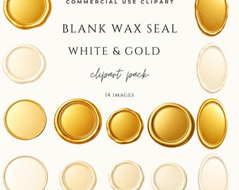 Blank Wax Seal Clipart PNG | Gold & Ivory Wax Seal Set | Wedding and Certificate Seal | Minimal Wax Stamp Digital | Commercial Use