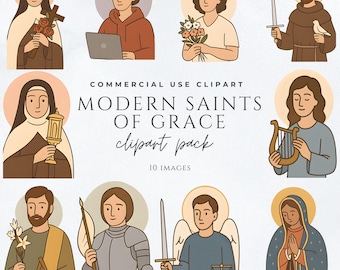 Catholic Saint Clipart Bundle | Modern Saints Clipart | Religious PNG Set | Christian Characters | Catholic Digital Clip Art Pack