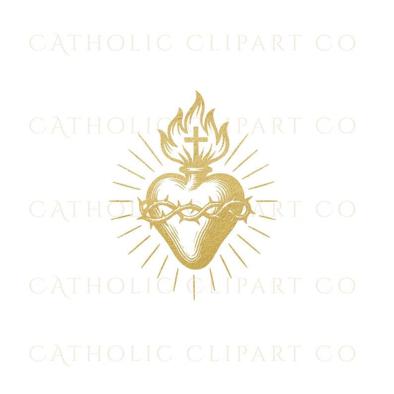 Gold Sacred Hearts Clipart Bundle, Sacred Heart of Jesus & Immaculate ...
