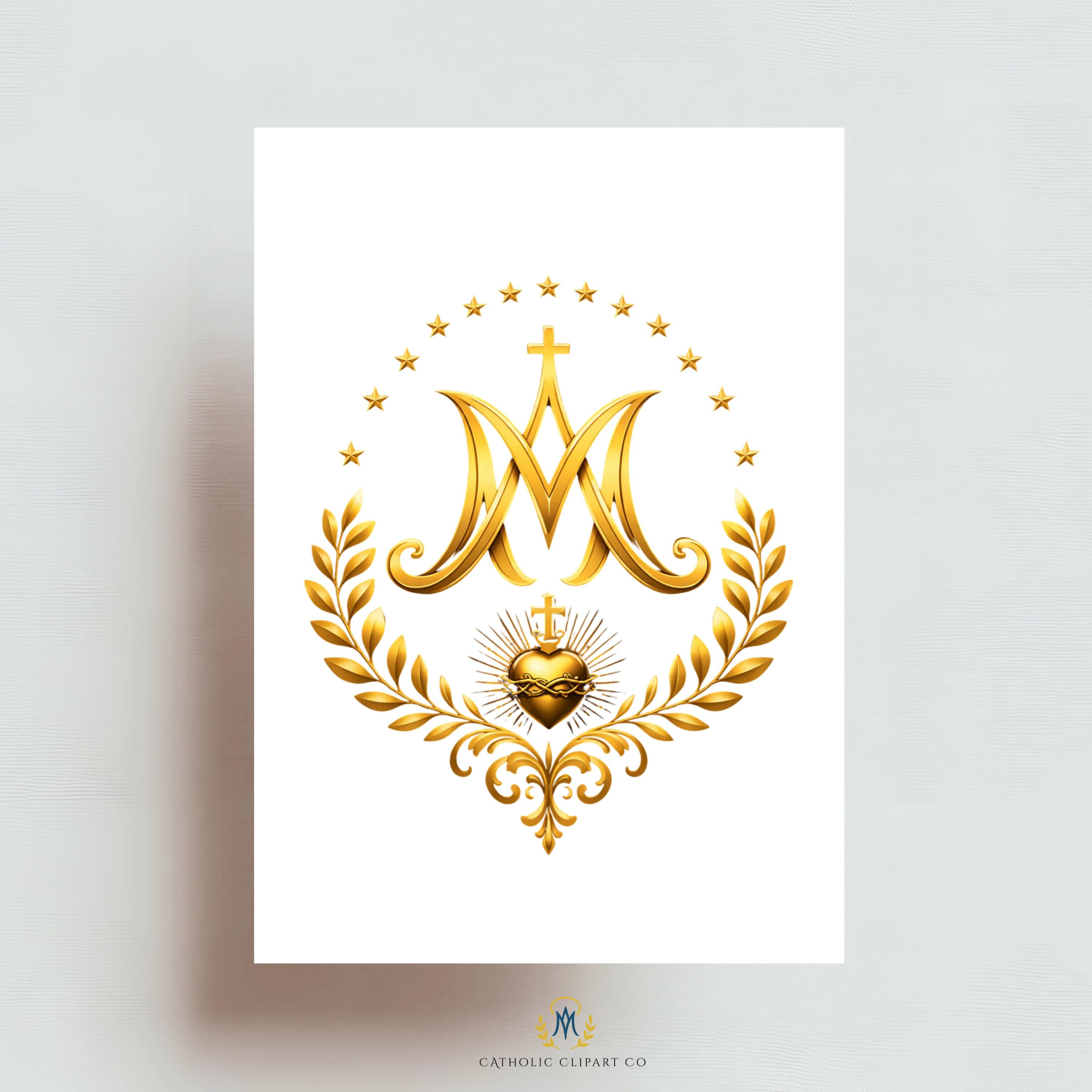 Auspice of Mary Clipart | Gold Marian Auspice Emblem | Floral