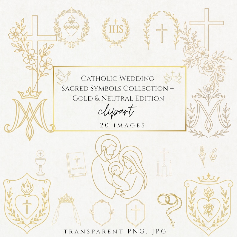 Gold Catholic wedding rings with rosary intertwined • Anillos de boda dorados con rosario entrelazado