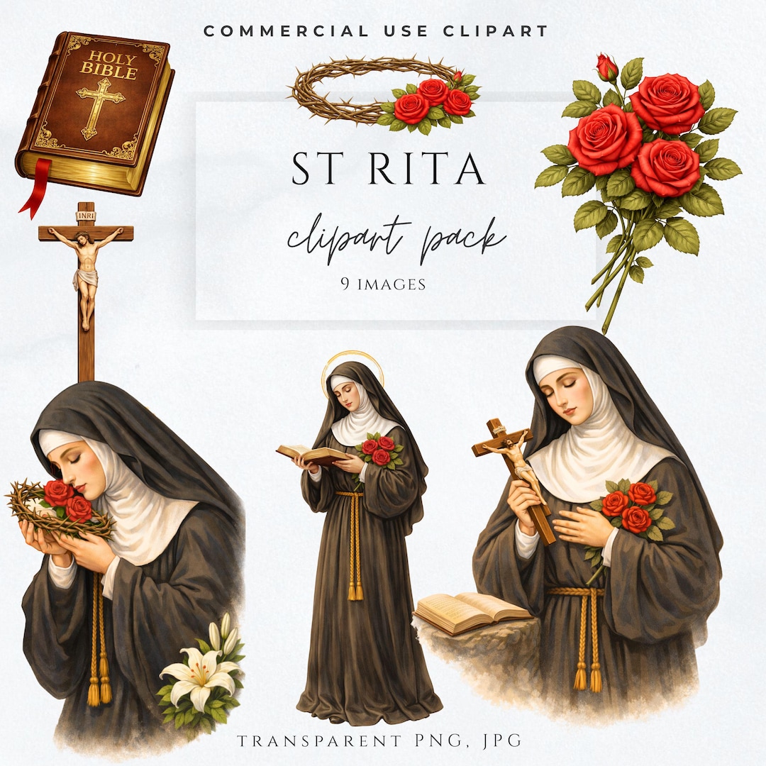 Saint Rita Cartoon Saint Rita Clipart PNG | Saint Rita of Cascia Catholic Clipart | Roses ...