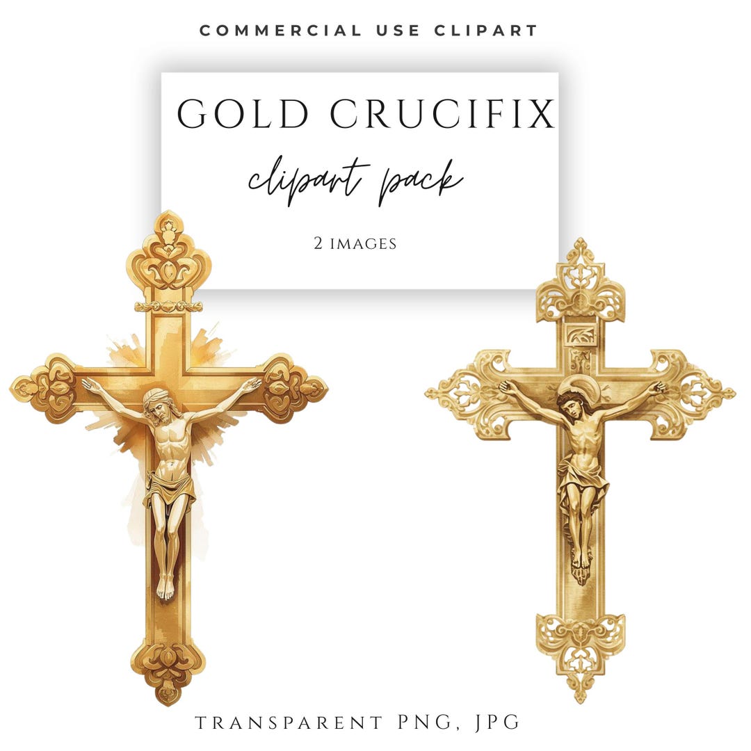 Gold Crucifix Clipart PNG | Catholic Jesus on Cross | Ornate Religious ...