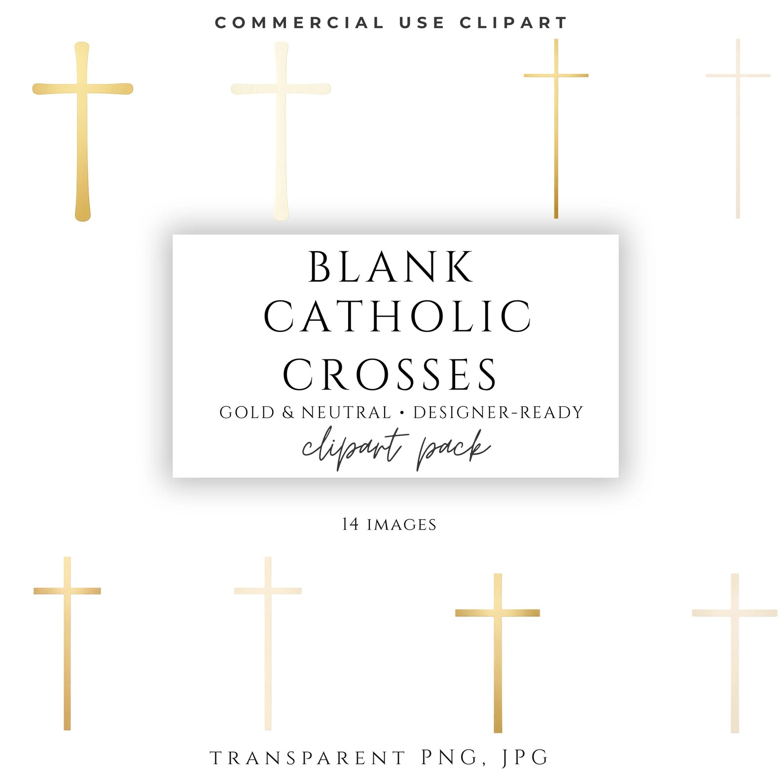 Blank Catholic Cross Clipart | Minimal Gold & Neutral Cross PNG ...