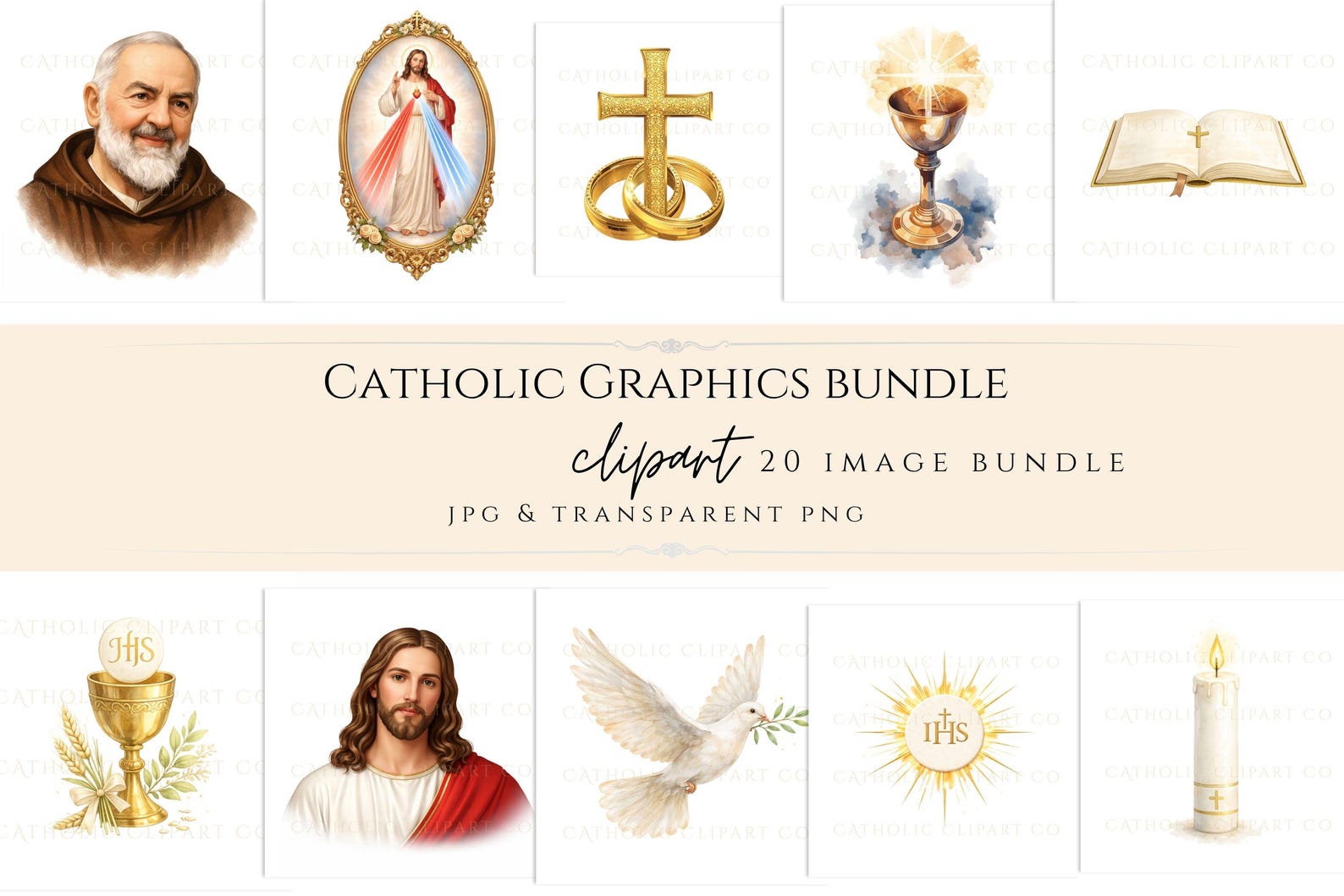 Catholic Clipart Bundle PNG | Jesus Mary Saints Sacred Heart Eucharist ...