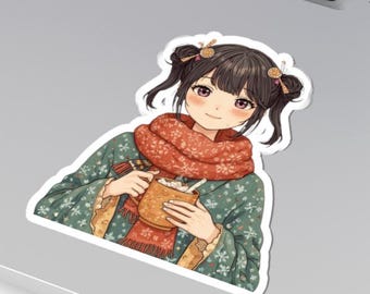 Kawaii Japanese Girl Tea Lover Sticker: Anime Art Decal