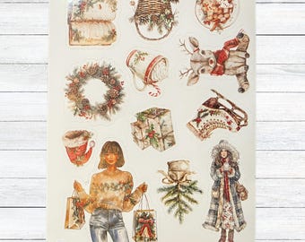 Cozy Christmas Holiday Vibes Sticker Sheet, Journal Scrapbooking Craft Stickers