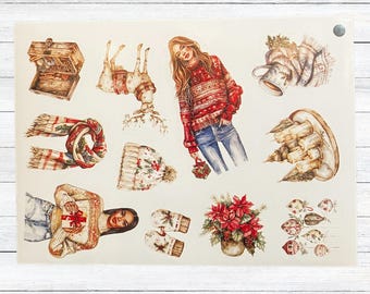 Cozy Christmas Holiday Vibes Sticker Sheet, Journal Scrapbooking Stickers Gift