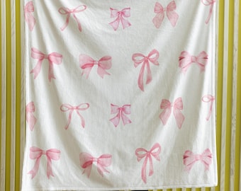 Pink Bow Velveteen Blanket: Cottagecore Throw Blanket
