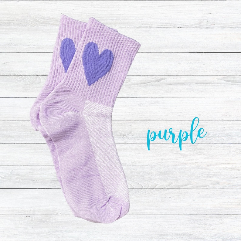 Purple fashion accessories - Women's Rib Knit Heart Print Socks, Mid-Calf Colorful Love Socks 