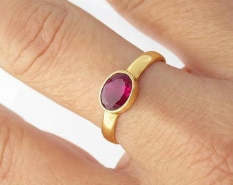 Bague rubis avec pierres précieuses, argent sterling 925, or vermeil, bague empilable minimale à la main