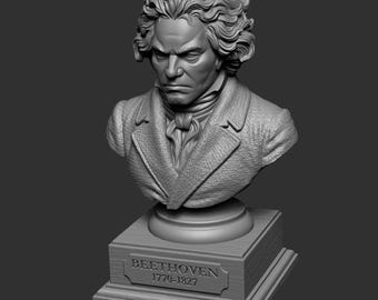 Ludwig van Beethoven-buste STL-bestand | 3D-afdrukmodel met hoge details | Standbeeld componist klassieke muziek | Digitale download | Historische beeldhouwkunst