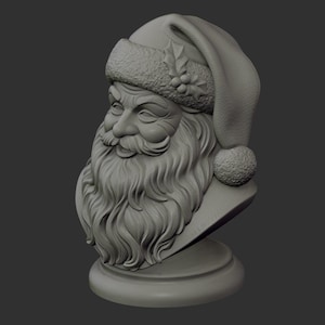 Scultura a forma di testa di Babbo Natale in formato STL per la stampa 3D - Busto natalizio decorativo per le feste