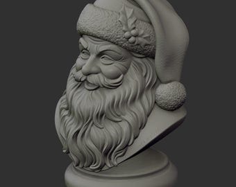 Scultura della testa di Babbo Natale STL per stampa 3D - File di busto natalizio per decorazioni natalizie