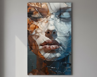 Women Face Tempered Glass Wall Art: Abstract Home Decor