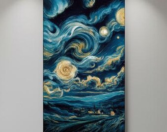 Van Gogh Starry Night Tempered Glass Wall Art: Abstract Home Decor