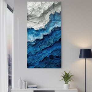 Vague océanique, oeuvre d&#39;art murale en verre trempé : décoration d&#39;intérieur abstraite