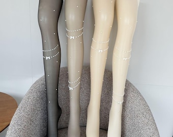 Perle Kette Bogen schiere Strumpfhose verschönert transparent Strumpfhose Coquette Birne Halskette Strümpfe elegante Y2K Mode Strumpfhosen Geschenk für sie