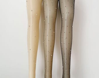 Rhinestone Studded Sheer Tights Crystal Dot Pantyhose Women Sparkle Party Tights Glitter Stockings for Night Out Wedding Event