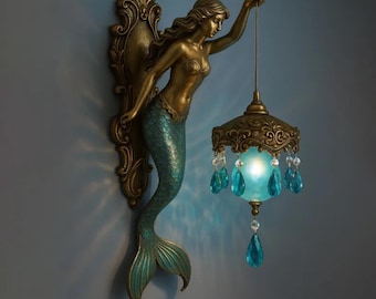 Lampe Murale Sirène Vintage, Applique Murale Océan LED, Luminaire Mural Style Rétro, Décoration Bord de Mer, Veilleuse Chambre, Idée Cadeau