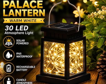 Solar Palace-lantaarn buitenverlichting, waterdichte tuinhanglantaarn, warm witte led-kaarslamp, tuindecor op zonne-energie, terraslicht