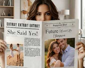 Engagement announcement newspaper editable Canva template