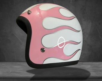 Slimhead 500TX Pink Flame - Slimhead helmet Handmade Motorcycle Style Retro