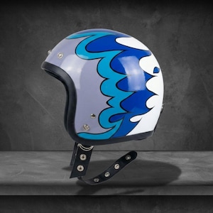 Slimhead 500TX Flame Blue Chief Helm Chopper Handmade Motorcycle Style Retro