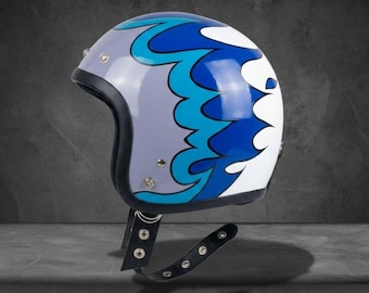 Slimhead 500TX Flame Blue Chief Helm Chopper Handmade Motorcycle Style Retro