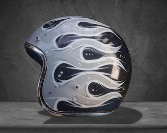 Custom Riot Flame Greyy ABS Strong Helmet Handmade Motorcycle Style Retro