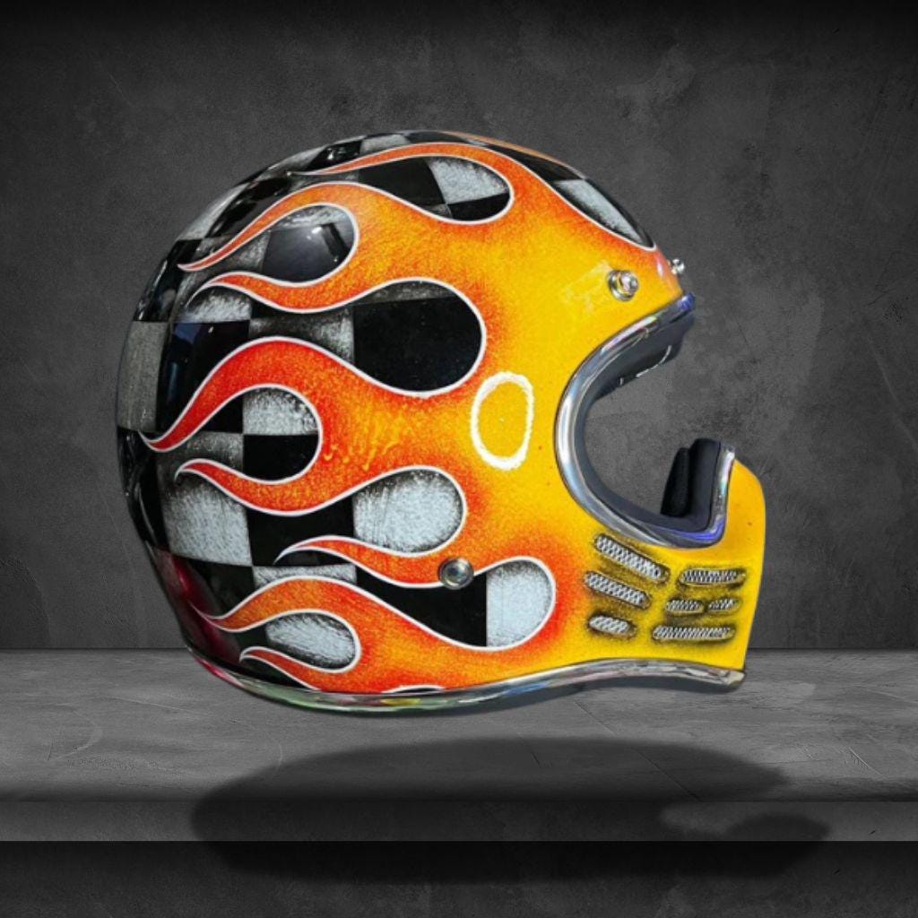 Simpson M30 Custom Helmet Checkerboard Flame Patina - Simpson