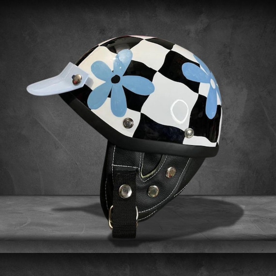 checkered blue motorcycle helmet Shorty Japan Bunga Checkered