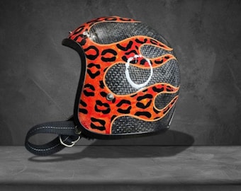 Casco da moto slimhead Retro Leopard Flame, casco vintage Cafe Racer