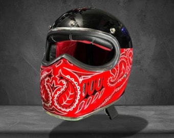 custom red bandana motorcycle helmet Custom Motorcycle Helmet, Bandana Red Bobber, Vintage Style