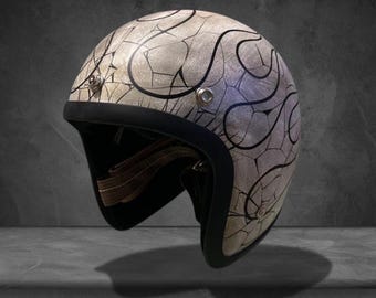 Casco Slimhead 500TX Patina Crack Marrón Hecho a mano Estilo Moto Retro