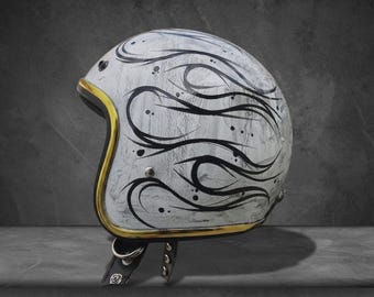 Custom Riot Flame Patina List Gold ABS Comfortable Helmet Handmade Motorcycle Style Retro
