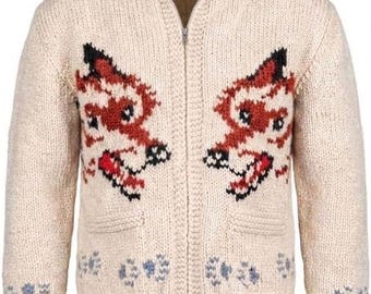 Men's Hand Knit Wool Wolf Cardigan – Vintage Canadian Cowichan Style Sweater |Inspired By Ryan Gosling Project Mary 2026 Wolf .