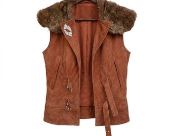 Rogueskin Z2 Women’s Leather Vest with Fur Handmade – Stylish Movie Inspired Jacket