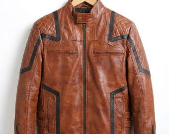 Rogueskin Men’s Brown Genuine Leather Biker Jacket Handmade – Premium Motorcycle Riding Jacket