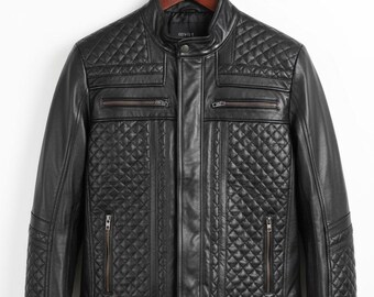 Rogueskin Men’s Quilted Leather Motorcycle Jacket Handmade – Vintage Inspired Biker Wear