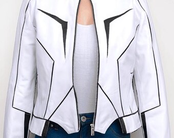 Handmade Luxury Women White Leather Jacket by RogueSkin