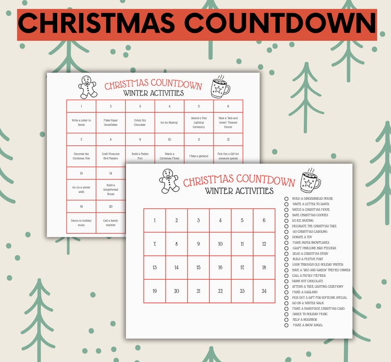 24 Days of Christmas Countdown, Printable Advent - Etsy