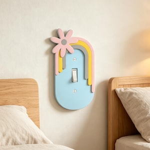 Rainbow Light Switch Cover, Cute Flower Decor Wall Switch Decor, Pastel Color Toggle Switch Cover, Cartoon Decorative Light Switch Cover