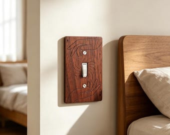Hand Pattern Engraved Wall Plate, Mid Century Modern Wood Switch Plate, Celestial Star Rustic Switch Cover, Abstract Line Art Switch Cover