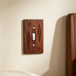 Carved Star Decor Switch Cover, Mid Century Modern Switch Cover, Retro Geometric Engraved Switch Cover, Single Toggle Wooden Wall Plate