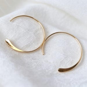 Minimalist 14K Gold Filled Open Hoop Earrings, Dainty Threader Cuff, Handmade Hoops, Simple Modern Jewelry, Hypoallergenic Sleeper Earrings