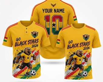 Ghana Fußball 2026 Shirt Set, Button Baseball T-Shirt Polo Fan Jersey