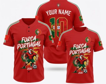 Portugal 2026 Soccer Fan Shirt Set, Custom Name Jersey, Polo Tee Button Baseball